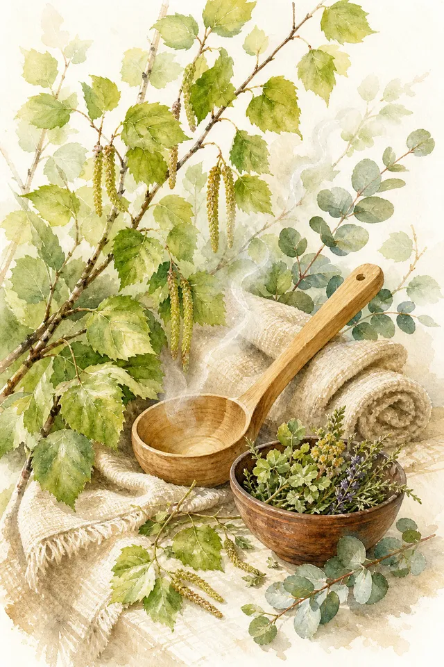 Берёзовый веник и ковш